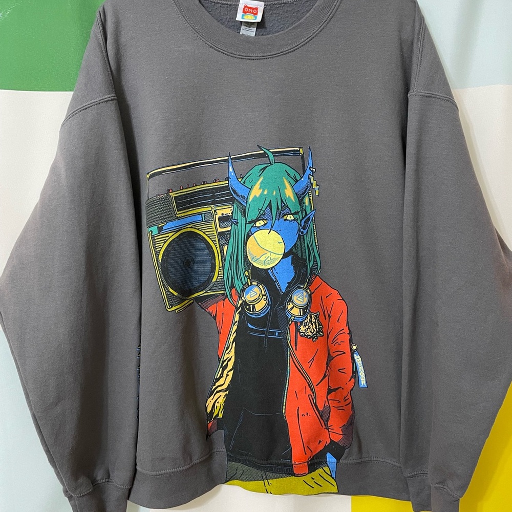 OMOCAT Gray Sweatshirt with Colorful Tag
